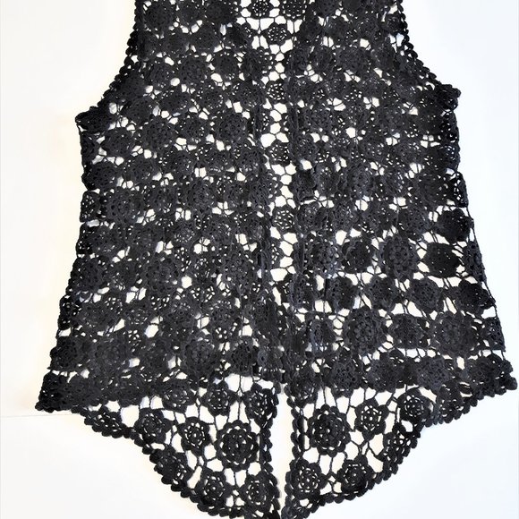 Floral Crochet Knit Boho  Black Vest - Picture 7 of 13